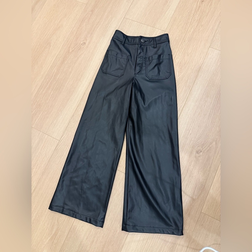 Black Wide-Leg Faux Leather Pants